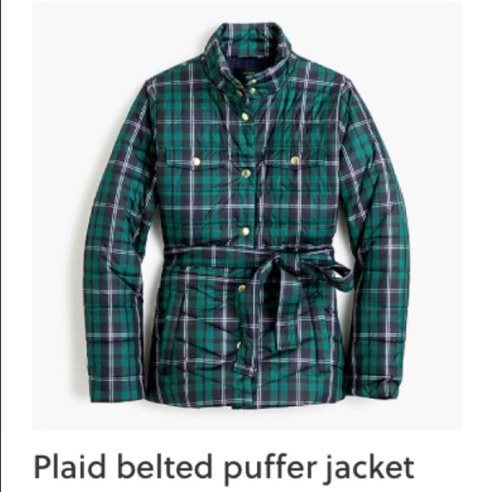 Plaid belted puffer jacket